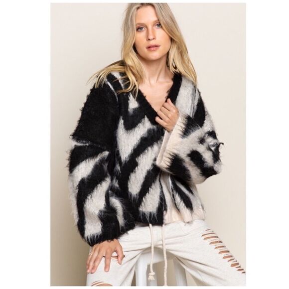 Copy - Zebra Print V-Neck Sweater - Picture 1 of 10
